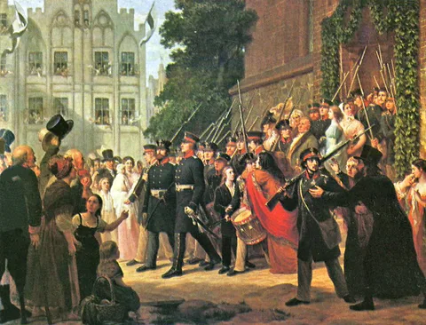 Gustav Graef, The East Prussian Militia Takes to the Field in 1813 after Receiving a Blessing in the Church