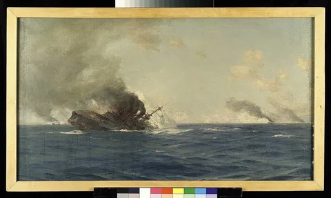 Thomas Somerscales, Sinking of  the 'Scharnhorst' at the Battle of the Falkland Islands, 8 December 1914