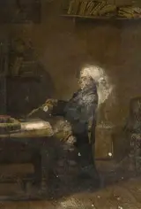 Franz Meerts, Old Man Sharpening a Quill Pen