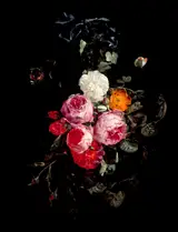 Carstian Luyckx, A Festoon of Roses hanging from a Blue Ribbon, with Butterflies and Insects