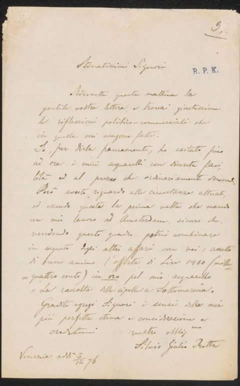 Silvio Giulio Rotta, Brief aan Frans Buffa en Zonen