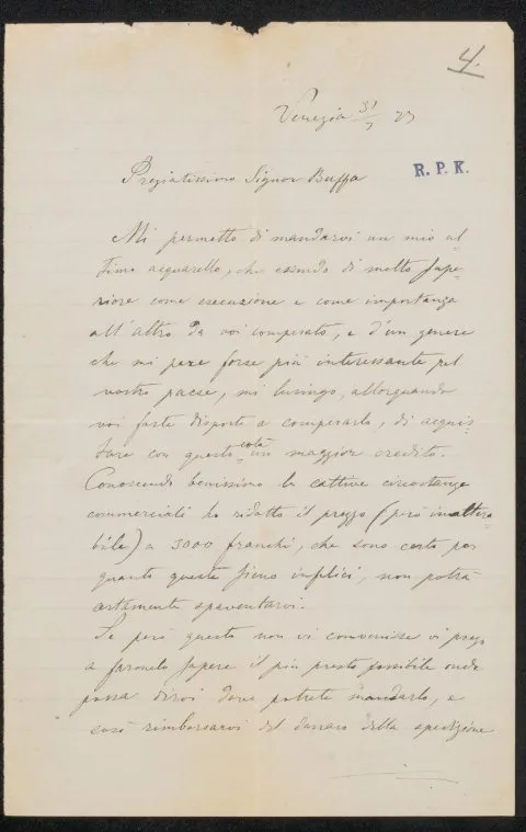 Silvio Giulio Rotta, Brief aan Frans Buffa en Zonen