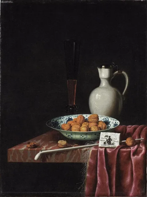 Hubert van Ravesteyn, Still Life with Walnuts, Tobacco and Wine