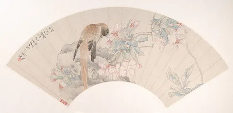 Ren Xun, Bird on a Rock by a Flowering Branch