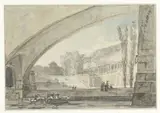 Louis-Gabriel Moreau, Doorzicht onder een brug naar terrassen en een trap