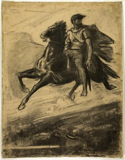 François Chifflart, Man Riding a Horse through the Air