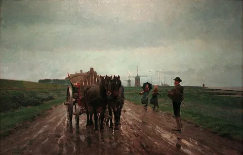Frans van Leemputten, Draft horses pulling a cart on the Lower Scheldt