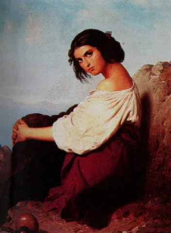Konstantin Cretius, A portrait of a young peasant girl seated on a rock