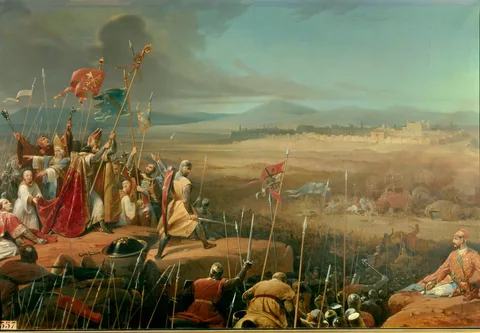 Henri Frédéric Schopin, Battle outside the walls of Antioch (23 june 1098) between the crusaders, commanded by Bohemnon, and the army of Kerbogha.