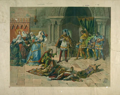 Roque Gameiro, Leonor Telles before the corpse of Count Andeiro
