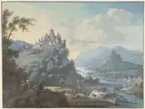 Willem Troost, Rivierlandschap met een stad op een heuveltop
