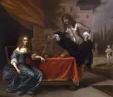 Carel van Savoyen, An elegant couple courting in a formal garden