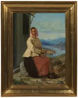 Moritz Unna, Woman with Handwork outside a Fisherman’s Hut