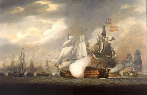Robert Cleveley, The 'Victory' Raking the Spanish 'Salvador del Mundo' at the Battle of Cape St Vincent, 14 February, 1797