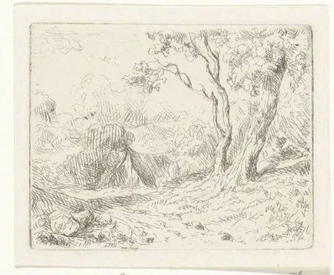 Adrianus van Everdingen, Landschap met twee bomen langs een pad