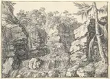 Jonas Umbach, A Waterfall between Rocky Cliffs