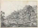 Jonas Umbach, A Woodland Pond with a Hunter