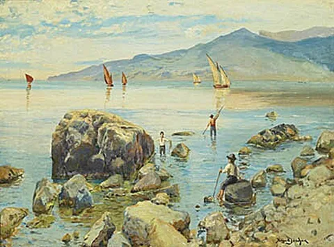Holger H. Jerichau, Fishermen at an Italian coast.