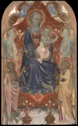 Rossello di Jacopo Franchi, Virgin and Child with Saint John the Baptist, Saint Peter, and Two Angels.