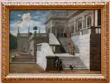 Jacobus Ferdinandus Saey, Perspective view of a Italian palace animated with figures and gallant celebration
