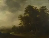 Jan Lagoor, A Woody Landscape with a Stag Hunt