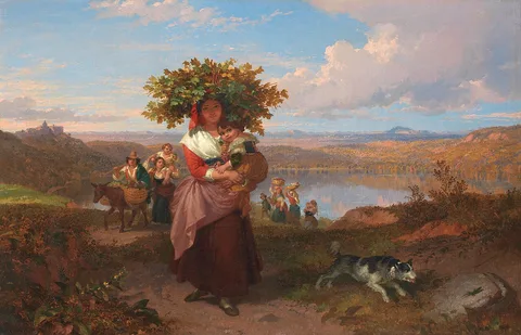 Penry Williams, Italian peasants in a landscape near lake Nemi