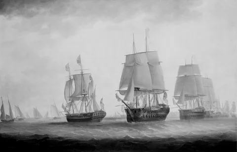 William Elliott, George III in HMS Southampton reviewing the fleet off Plymouth, 18 August 1789