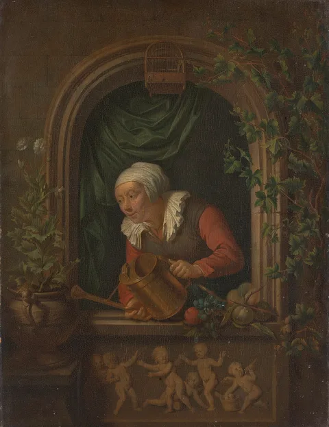 Louis de Moni, Woman Watering a Plant