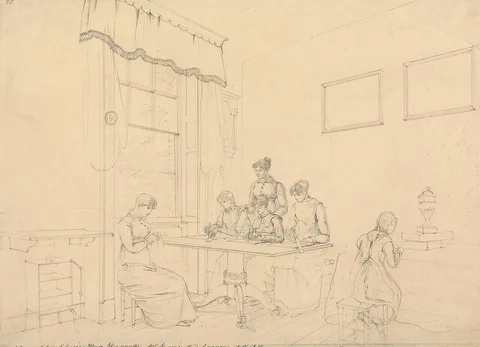 John Claude Nattes, A Room at Great Grove House, Kensington, Mrs. Bavizzetti's Seminary
