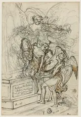 Claude Louis Desrais, Allegory in Honor of King Stanislas Leczynski (recto); Sketch of Standing Man with Outstretched Arms (verso)