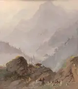 Johannes Tavenraat, Alpine Landscape in Tyrol with Chamois Herd