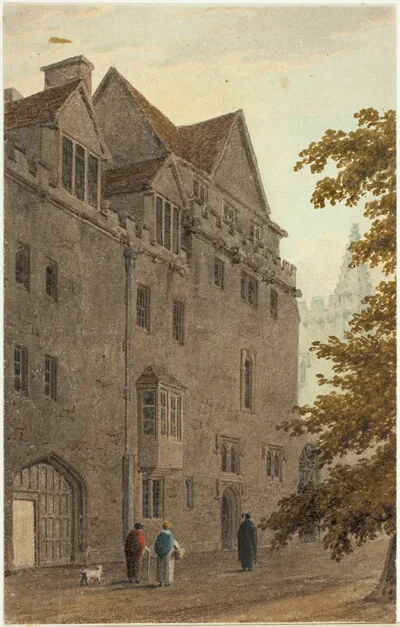 Frederick Mackenzie, Old Magdalen Hall from the Gravel Walk Burnt Down A.D.