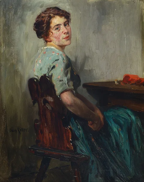 Caspar Ritter, Young woman sewing at the table