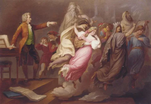 Carl Joseph Geiger, Mozart directing imaginary actors from the operas Don Giovanni and The Magic Flute.