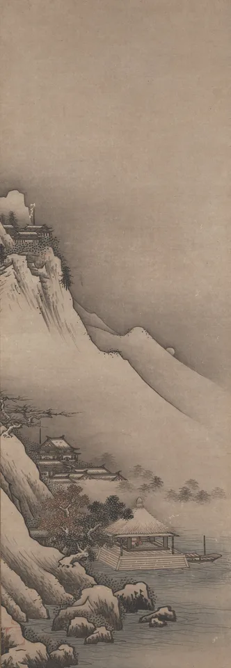 Unkoku Tōeki, Landscape of Winter and Spring, from a triptych of Bodhidharma and Landscapes of the Four Seaons