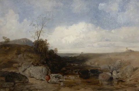 John Wright Oakes, Landscape, Woman by River