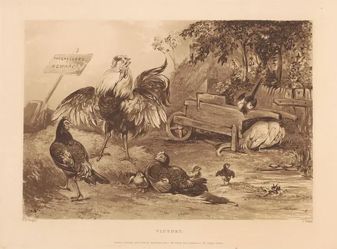 James Fahey, Rural Chivalry; A Series in six plates of Fighting Cocks: 6. Stand at Ease