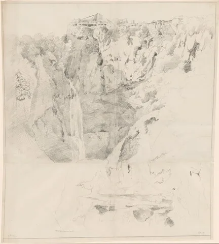 Claude Thienon, Cliffs with a Waterfall at Tivoli