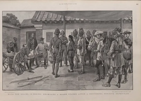 Frederick Whiting, With the Allies in Peking: examining a Boxer leader after a successful punitive expedition. Drawn by Frank Dadd, R.I. from a sketch by our special artist, Fred Whiting