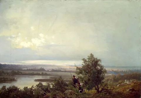 Anton Bergh, Landscape with two Soldiers
