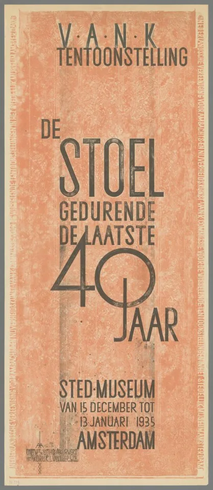 Anton Kurvers, V.A.N.K. Tentoonstelling. De stoel gedurende de laatste 40 jaar. Sted. Museum van 15 december tot 13 Januari 1935 Amsterdam