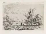 Anthonie Jacobus van Wijngaerdt, Rivierlandschap met twee figuren onder een boom