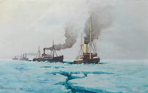 Emanuel Petersen, The Icebreaker Væderen at work in the winter of 1922
