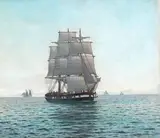 Emanuel Petersen, Seascape with sailing ships.
