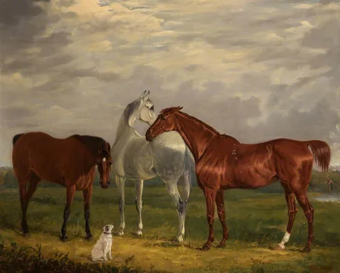 Henry Calvert, Three Horses of the 2nd Lord de Tabley and His Dog, 'Vic'