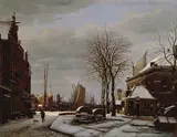 George Pieter Westenberg, Slijpsteenmarkt (Whetstone Market) in Amsterdam with the Building 'Het Zeerecht' in Winter (The Slypsteenen at Amsterdam)
