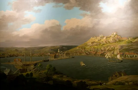 Ferdinand Jonas Gjøs, Fredrikshald i 1843, set fra Sauøen