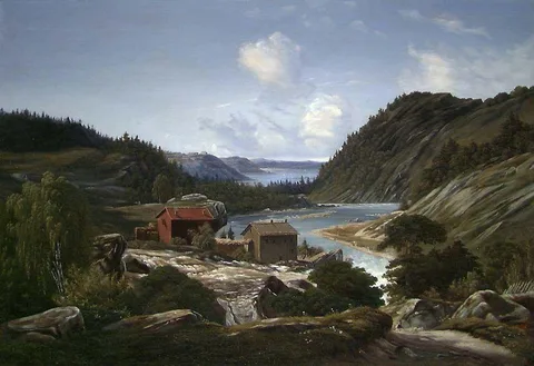 Ferdinand Jonas Gjøs, Landscape with a Sawmill
