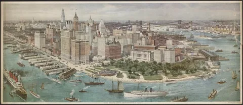 Richard Rummell, Birdseye view of Lower Manhattan.