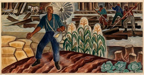 Elsa Jemne, Development of the Land (Mural Study, Ladysmith, Wisconsin Post Office)
